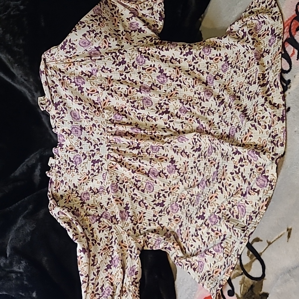 $5🧨 MELLODAY Floral Print Gathered short slv Blouse Pullover - Picture 9 of 13